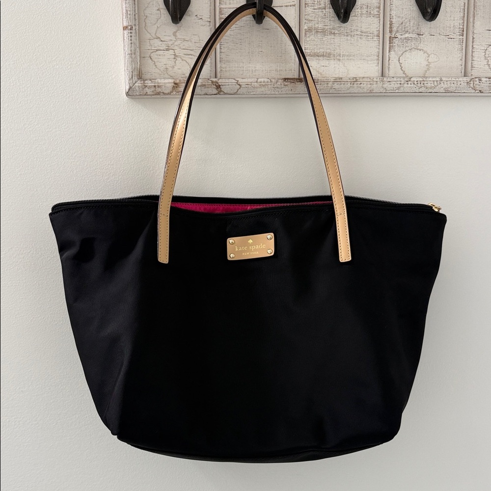 kate spade Black Tote with Tan Handles and Gold Hardware